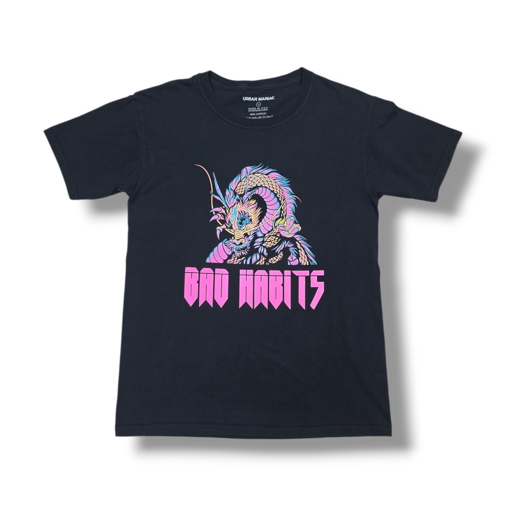 Urban Maniac Bad Habits Dragon Graphic Print Black T-Shirt Youth L